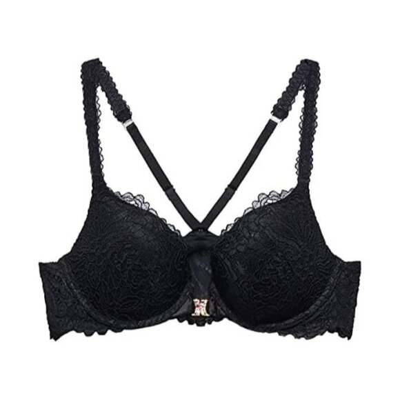 Savage X Fenty Romantic Corded Lace Front Closure Push Up Bra Caviar 34D - NWT